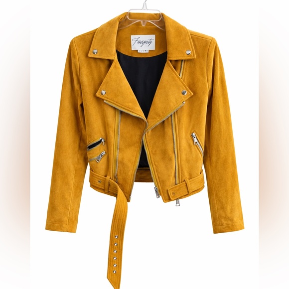 Fauxgerty Jackets & Blazers - Fauxgerty Women's Mustard Suede Jacket, Size:M